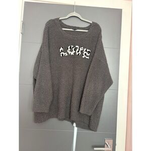 Torrid Grey Cozy "LOVE" Cow Print‎ Chenille Sweater Oversized Plus Size 5